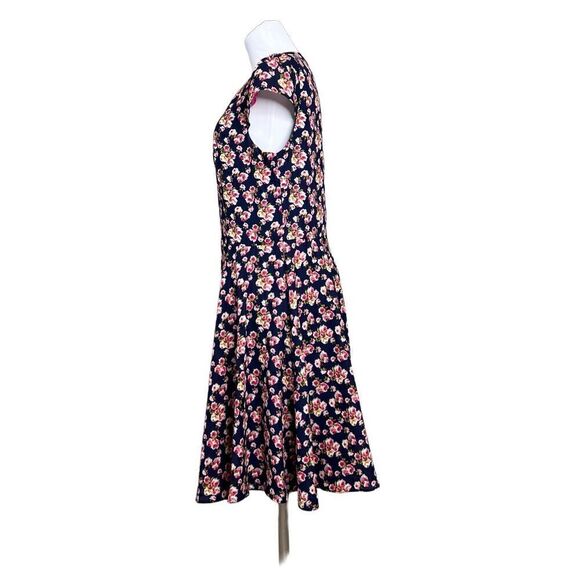 Betsey Johnson Navy Floral Cap Sleeve Swing Dress Modern Feminine sz 12 - Picture 3 of 15